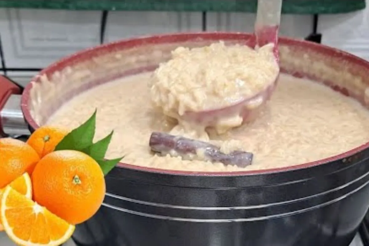 Arroz doce com laranja, uma combinação diferente, cremosa e perfumada, que fica divina