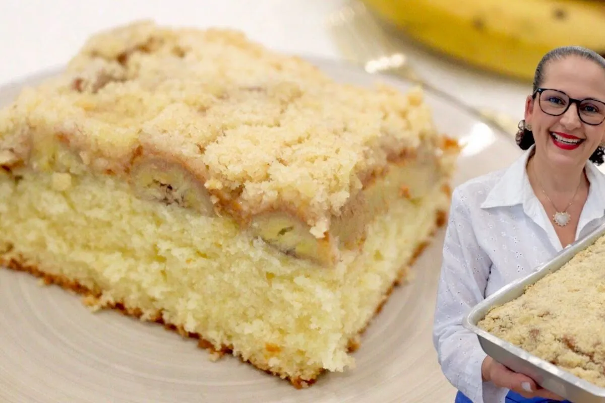 Bolo cuca de banana fácil e rápido para deixar o seu lanche da tarde muito mais especial e gostoso