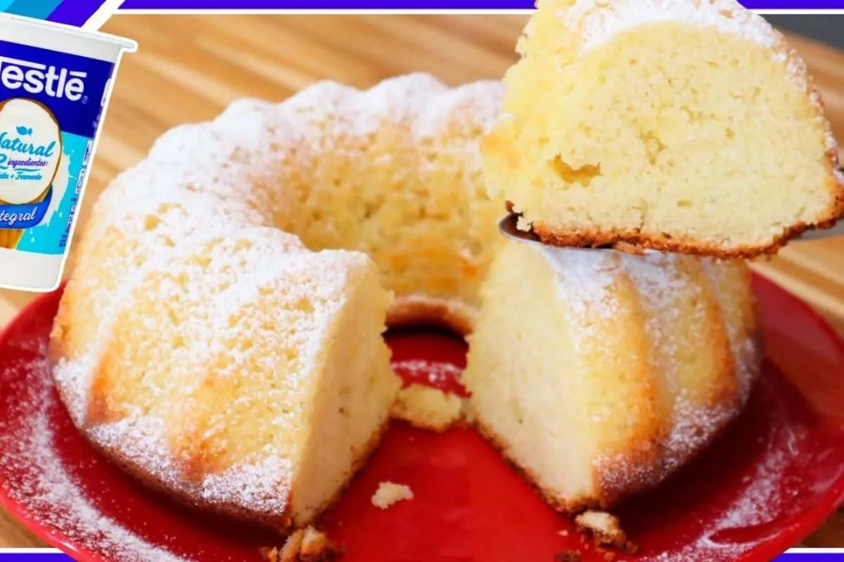 Bolo de iogurte fofinho, leve e fácil de fazer para alegrar seu café da tarde