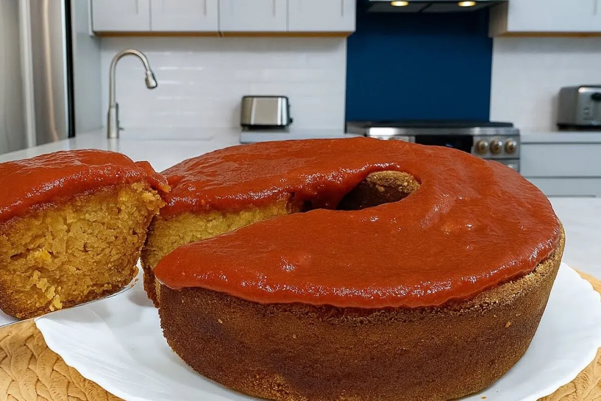 Bolo sem glúten com cobertura de goiabada, uma combinação irresistível para o café da tarde