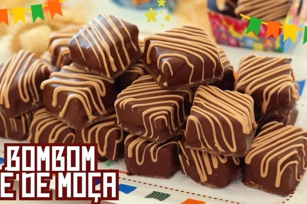 Bombom pé de moça com casquinha crocante e recheio cremoso de doce de leite