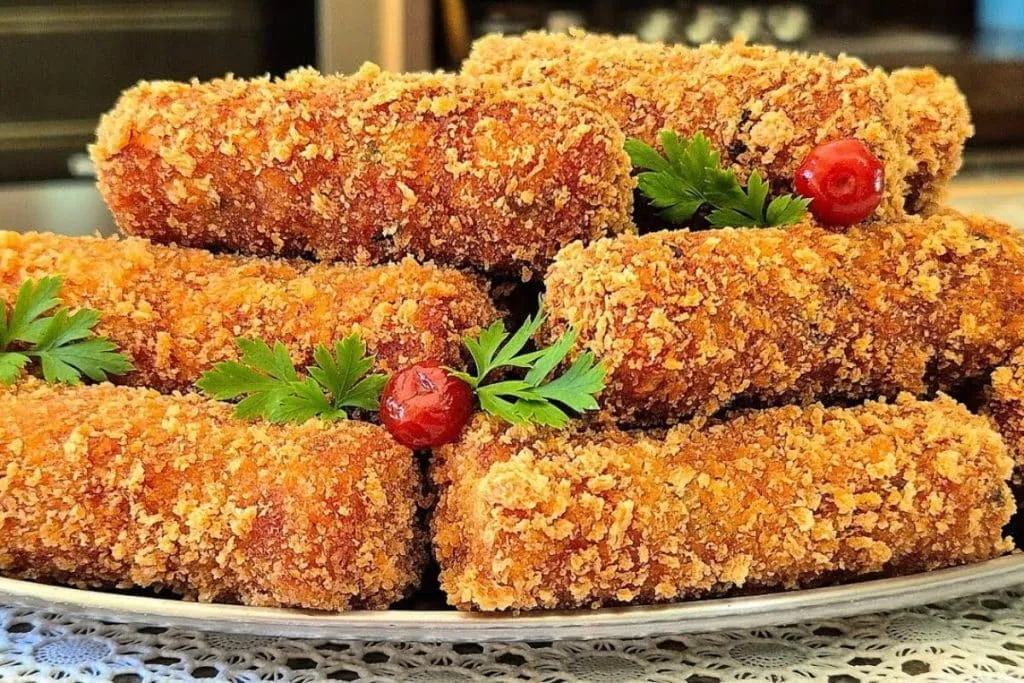 Croquete de calabresa crocante por fora e com recheio muito suculento
