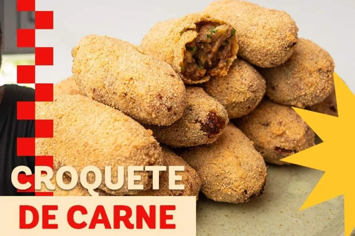 Croquete de carne sequinho por fora e com recheio saboroso por dentro