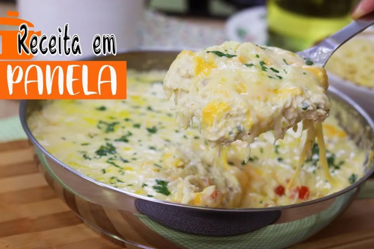 Fricassê de frango na frigideira, uma receita cremosa feita com praticidade e rapidez numa panela só