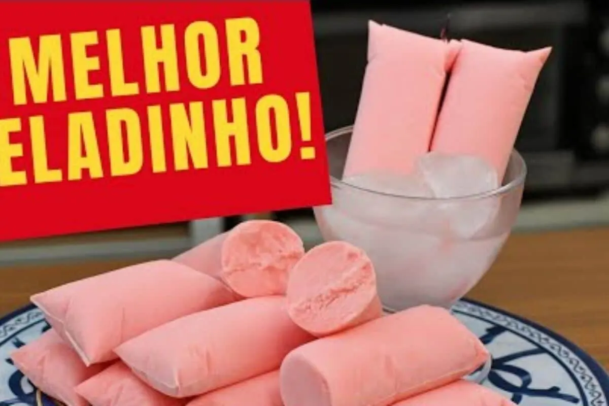 Geladinho cremoso de morango: bateu, gelou e está pronto, fica tão cremoso que parece sorvete.