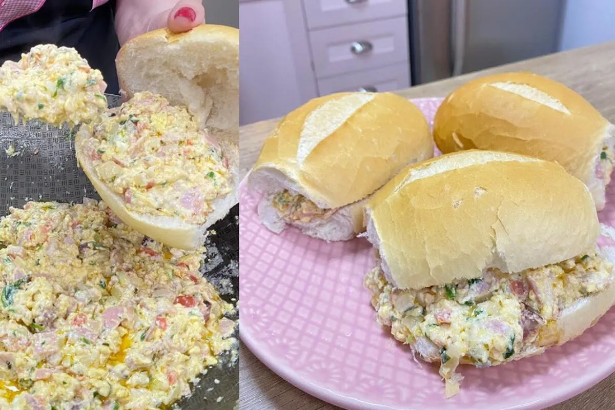 Lanche mexidão cremoso de ovos com bacon, uma refeição rápida e suculenta para saciar a fome