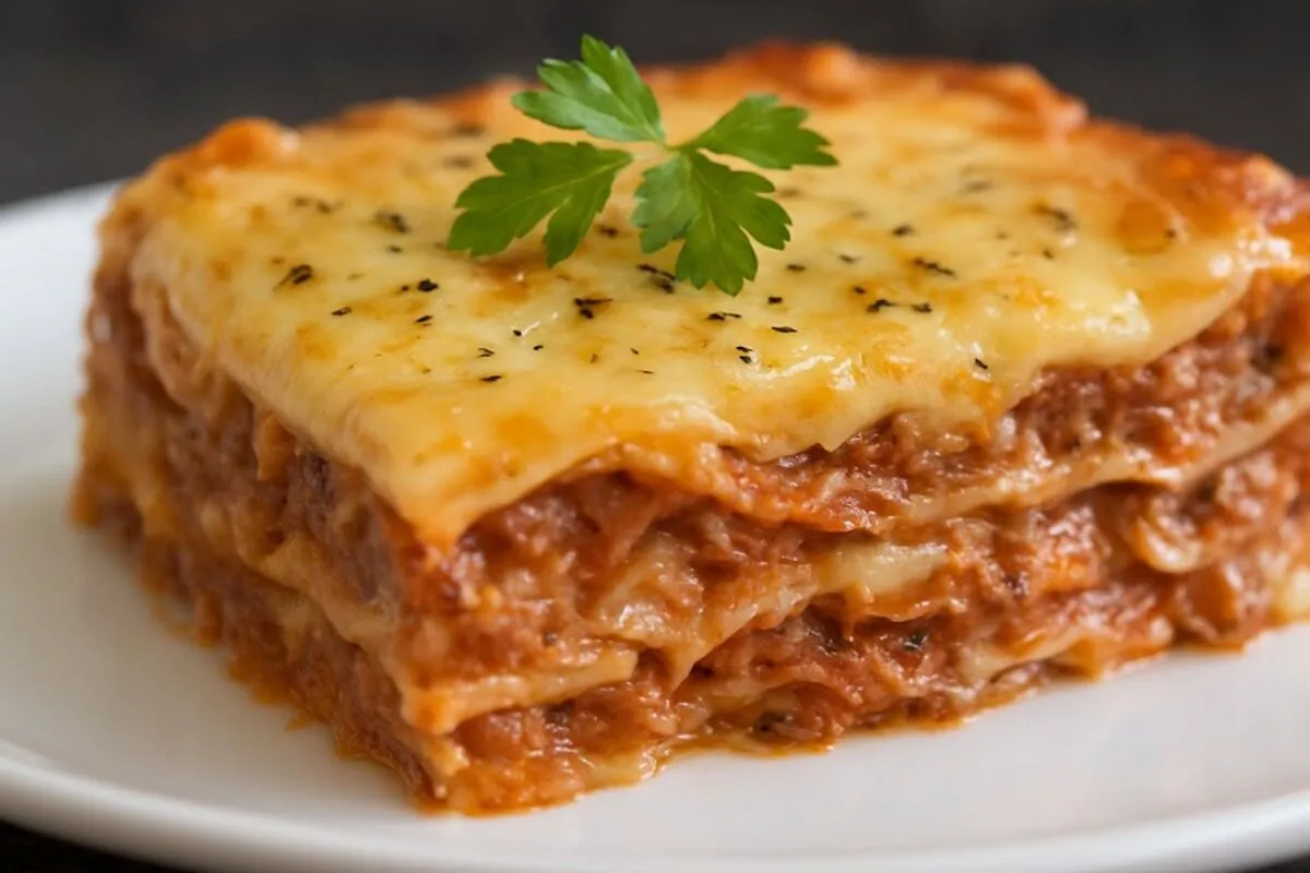 Lasanha de fraldinha, uma verdadeira delícia com carne suculenta e um molho muito especial