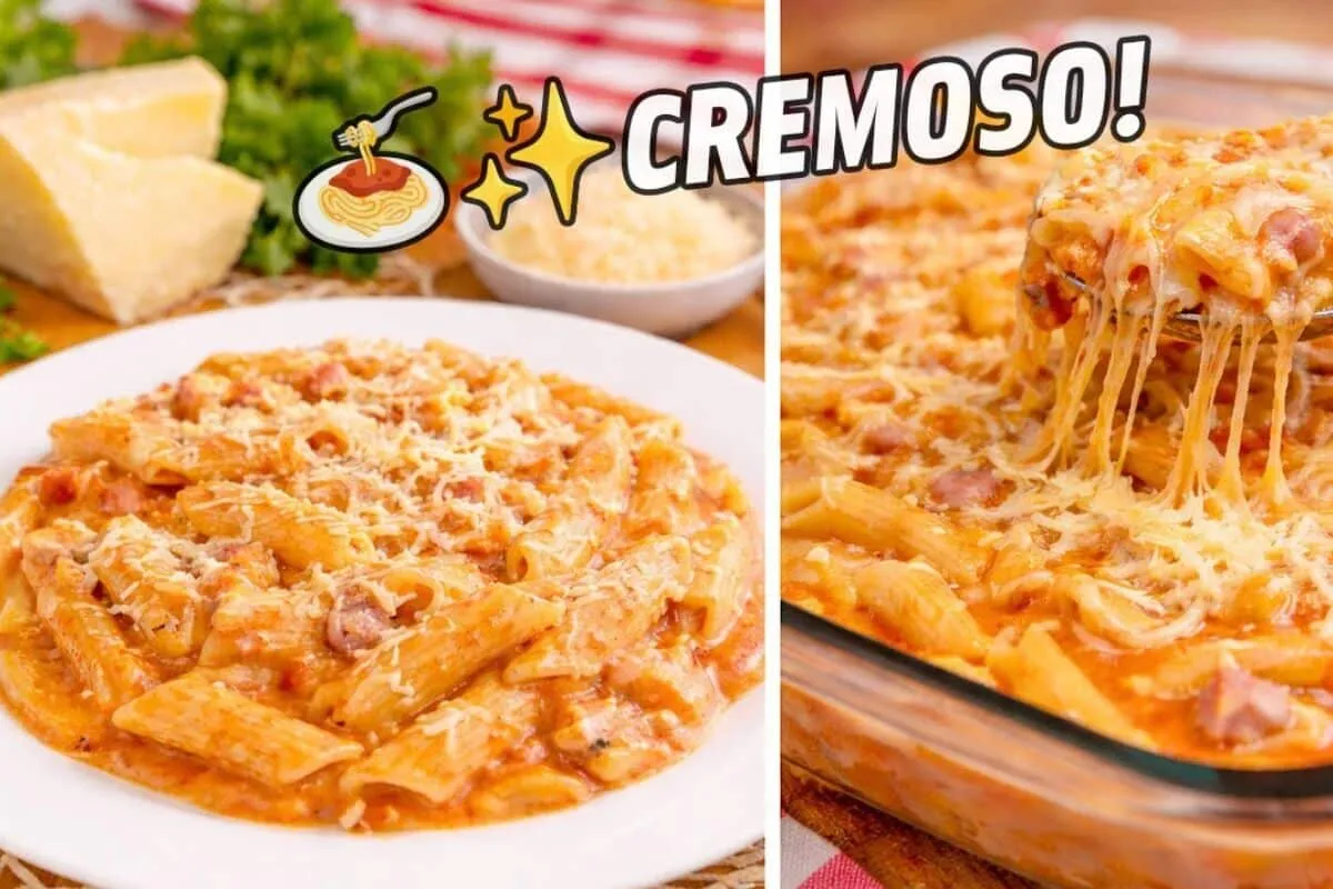 Macarrão de panela de pressão, para um almoço completo, rápido, prático e muito cremoso