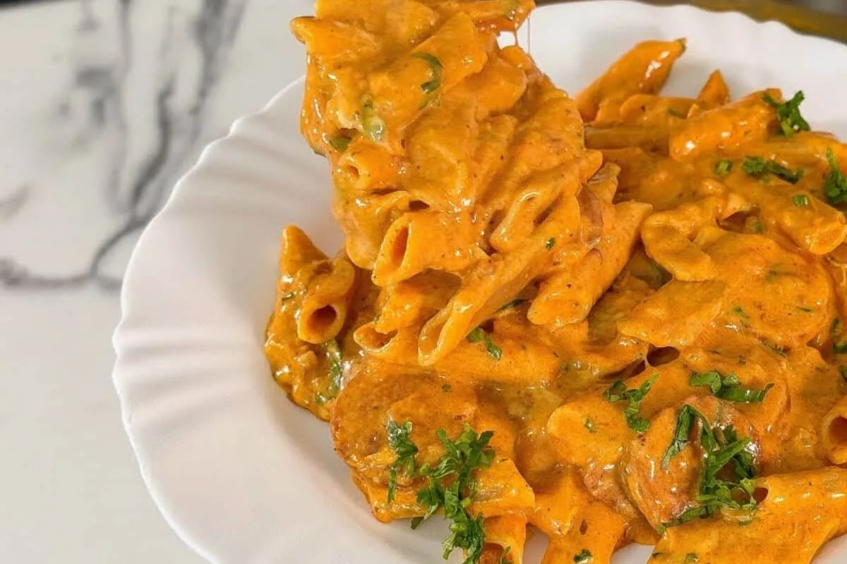 Macarronada cremosa feita na panela de pressão em poucos minutos com muito sabor