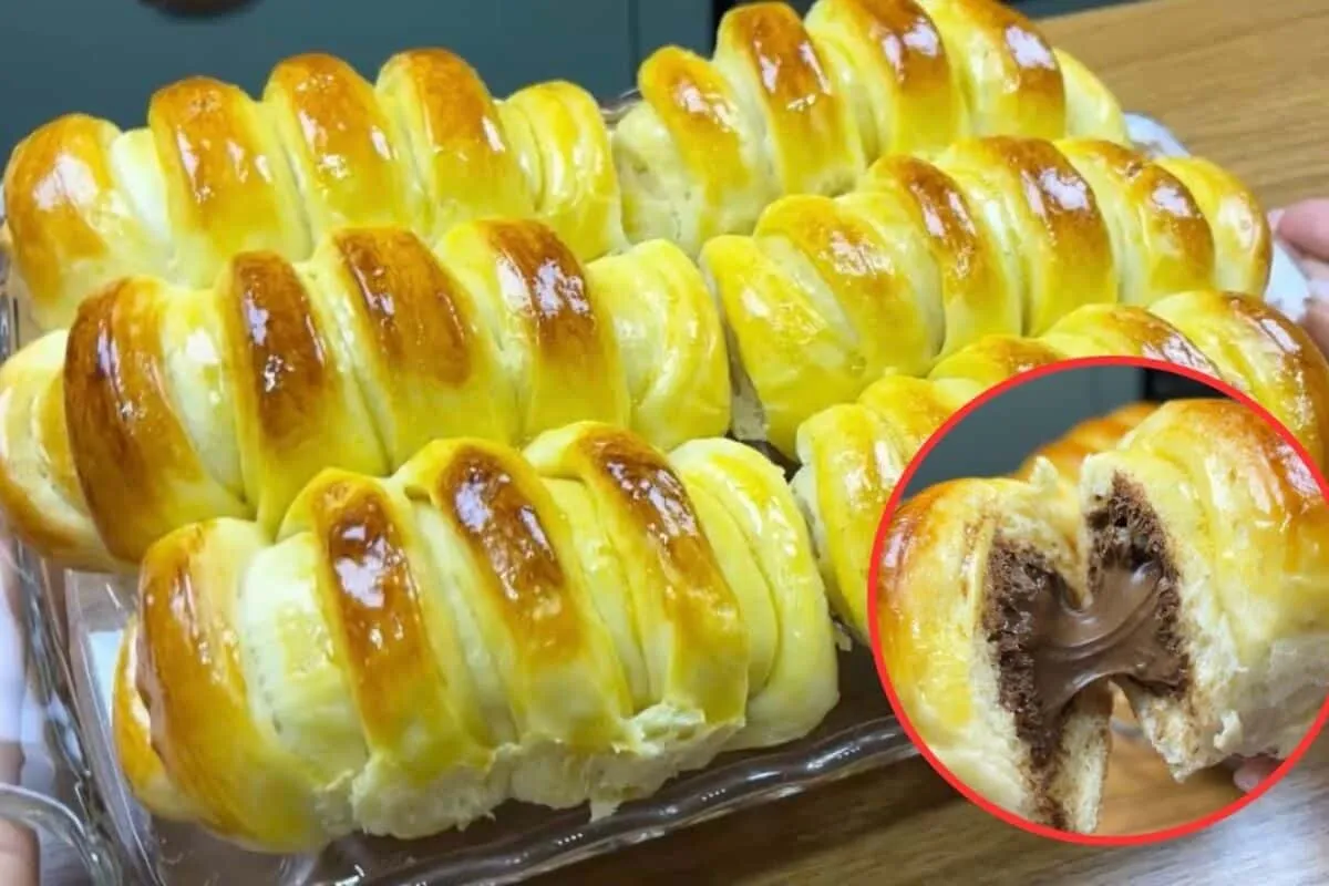 Pão doce recheado com nutella, que é muito fácil de preparar e fica super fofinho e delicioso