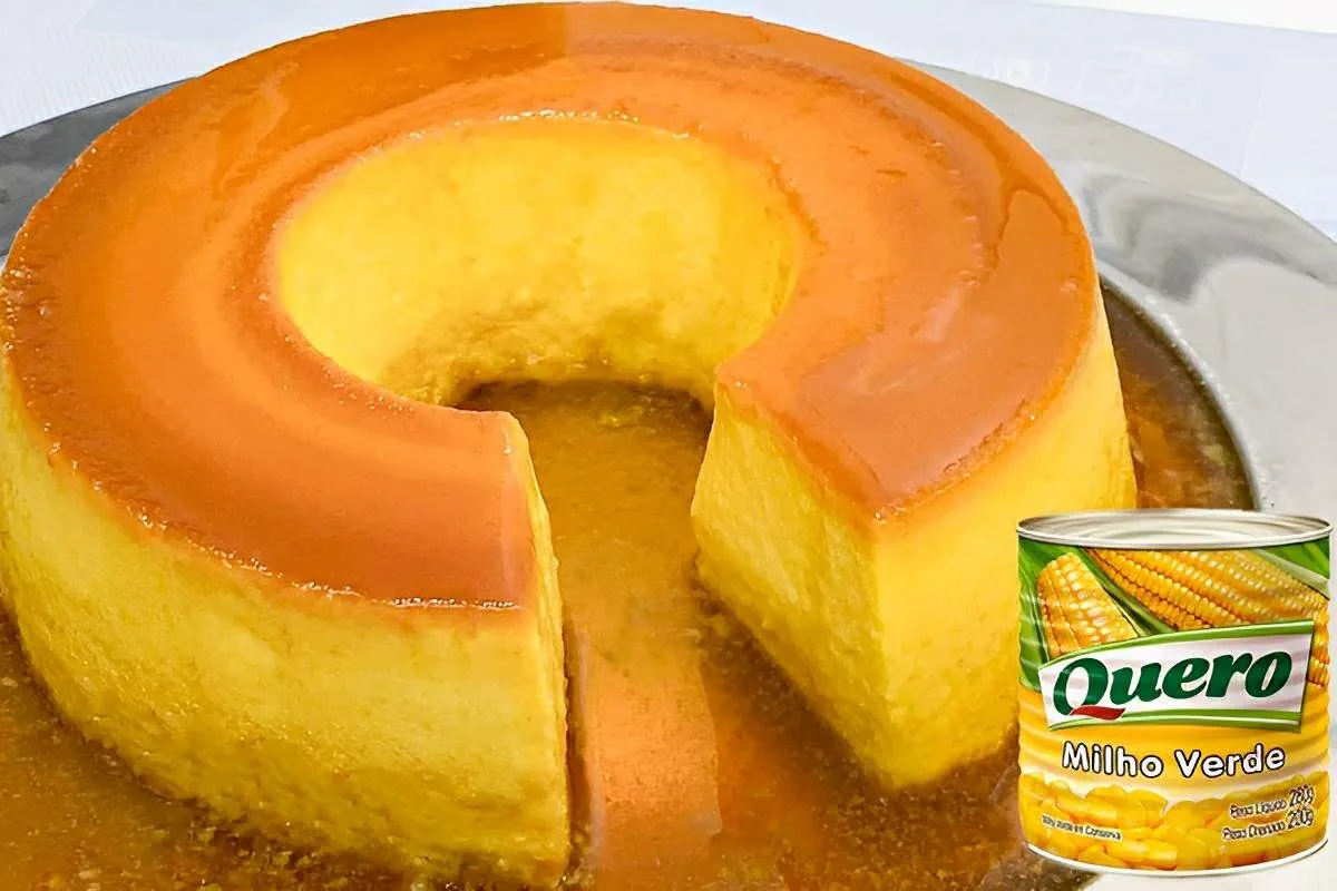 Pudim de milho de latinha cremoso delicioso e fácil de fazer