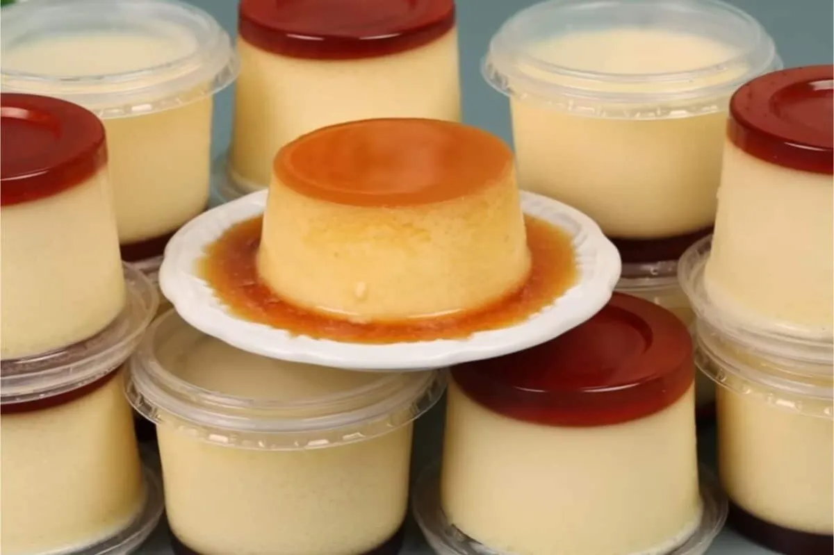 Pudim no pote de leite condensado cremoso e fácil para vender muito neste fim de ano