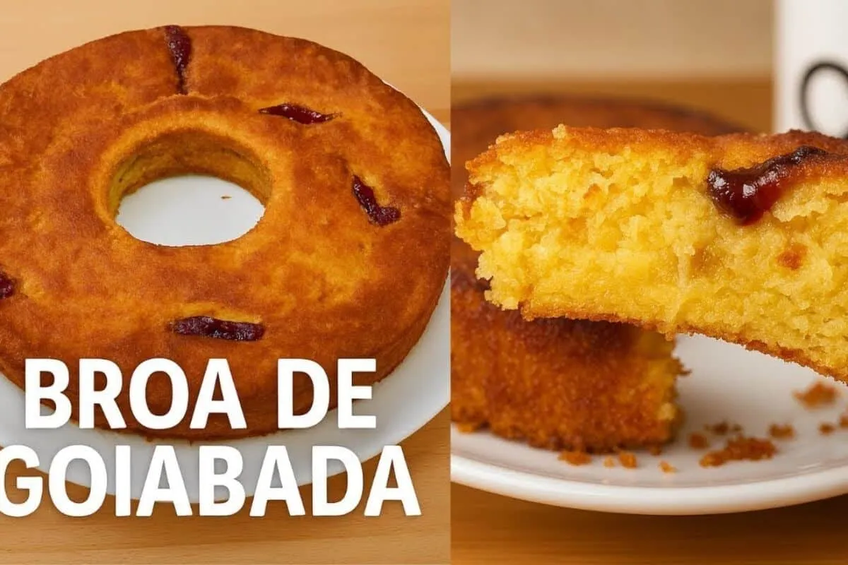 Receita de broa de fubá com milho, queijo e goiabada que fica perfeita para o café da tarde