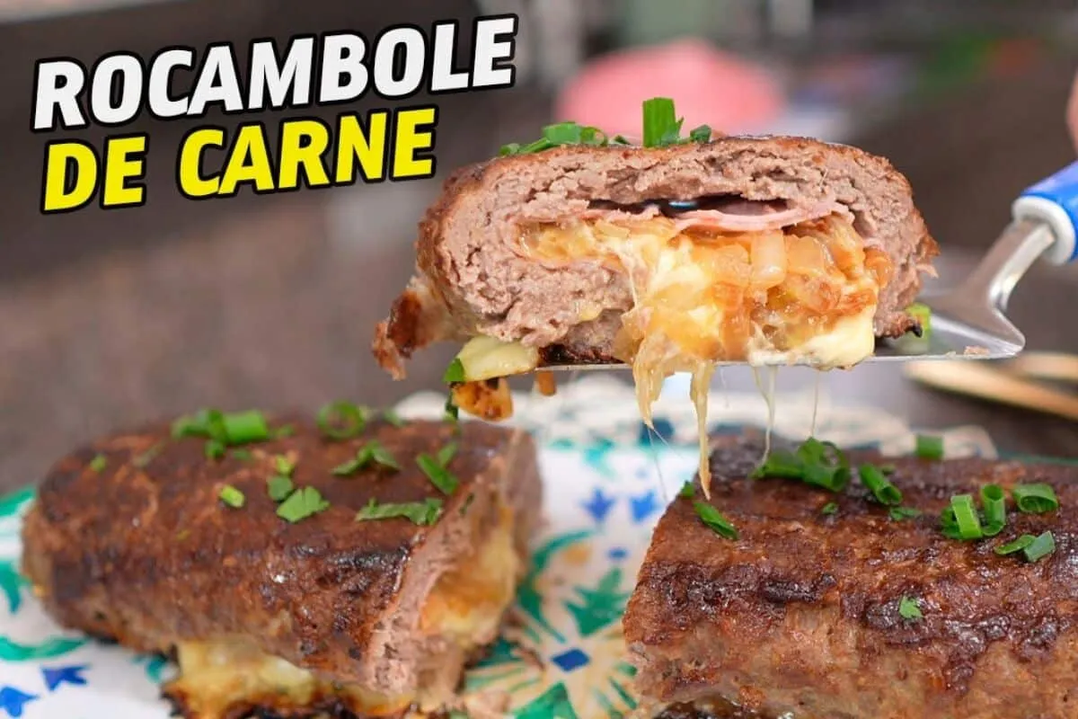 Rocambole de carne, uma carne recheada com queijo que fica muito suculenta e deliciosa