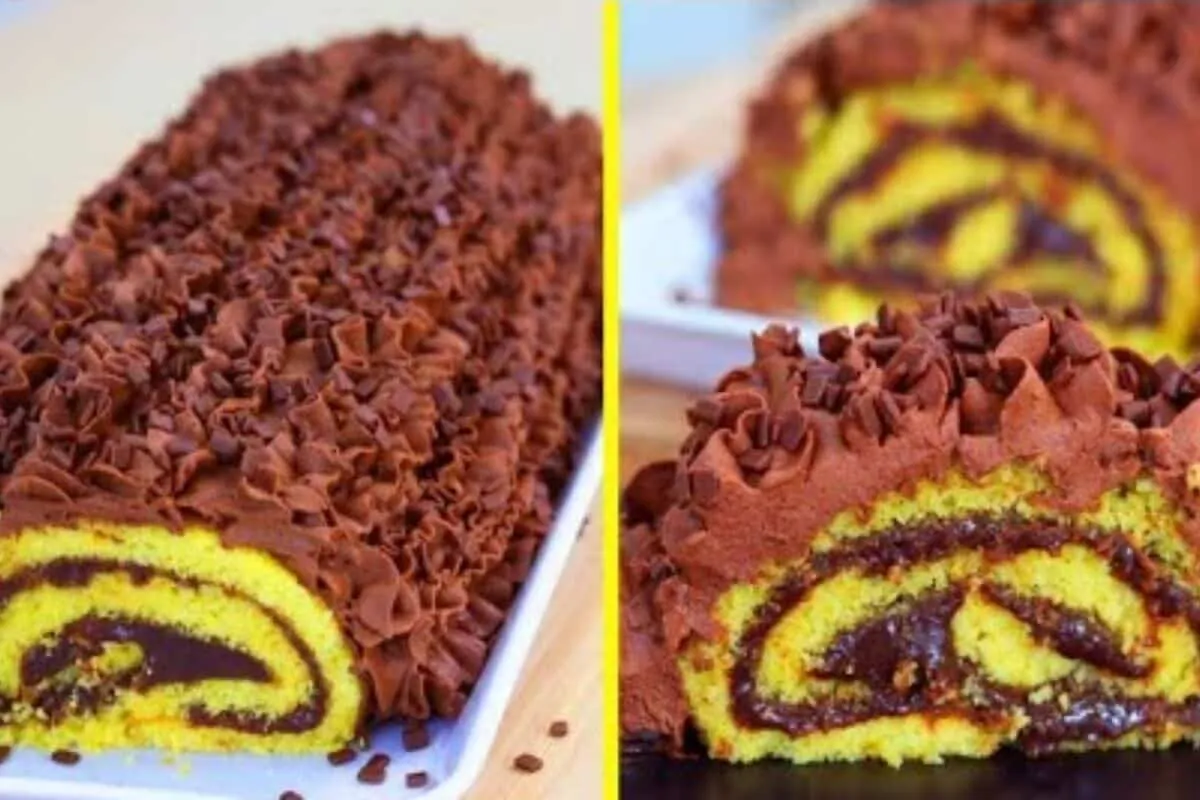 Rocambole de cenoura com recheio de muito chocolate e massa feita no liquidificador